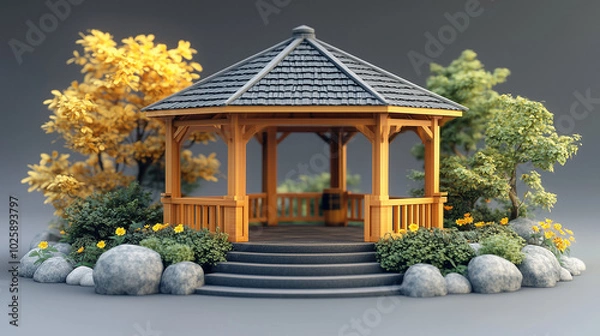 Fototapeta A small pavilion with lots of plants