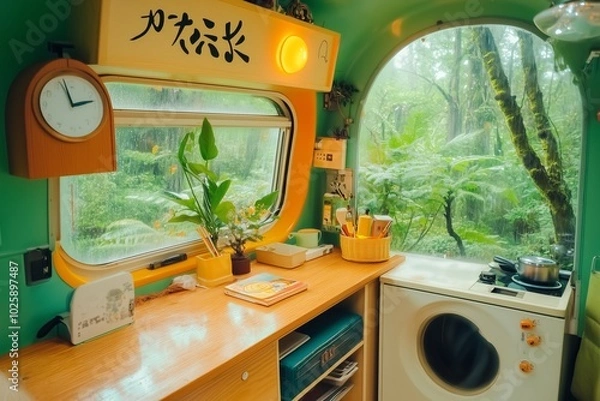 Fototapeta bus in the forest,generated ai