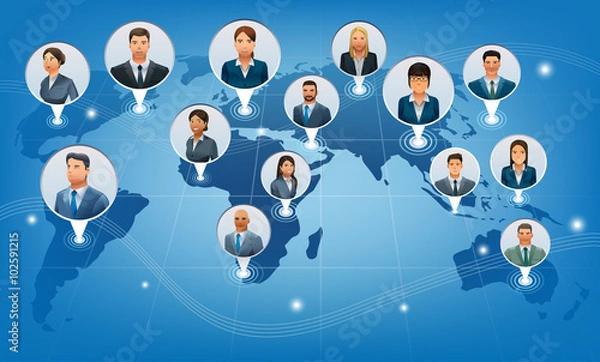 Fototapeta The business communications of the world.A global international business.Character design.Illustration for idea of business.Approach to communication for business. Graphic design and vector EPS 10.