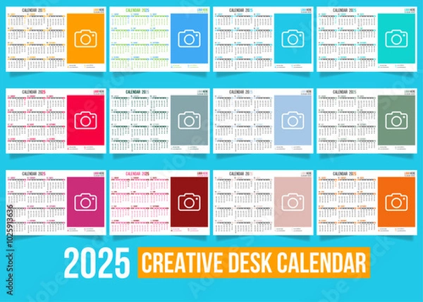 Fototapeta 2025 Creative Multicolor Desk Calendar - 12 Unique One-Page Vector Designs for Table and Desktop Display