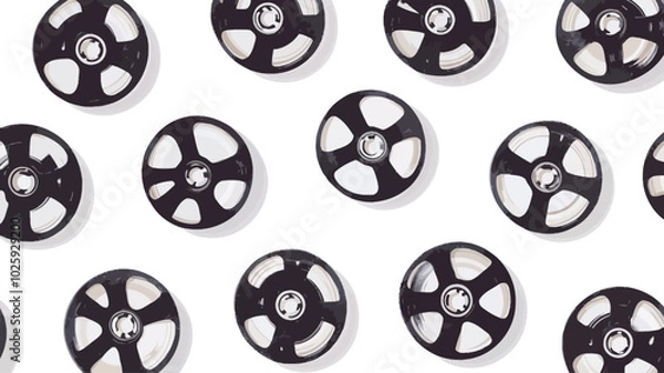 Obraz Vintage film reel isolated on white background. Seamless pattern 