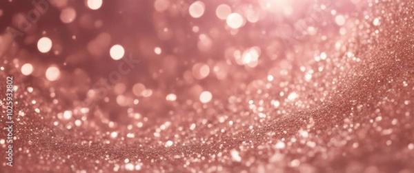 Fototapeta Rose gold glitter bokeh texture background with bright pink champagne sparkle.
