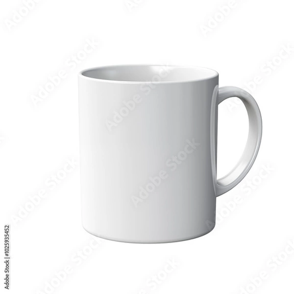 Fototapeta Simple white ceramic coffee mug displayed on a clean surface in a minimalist setting
