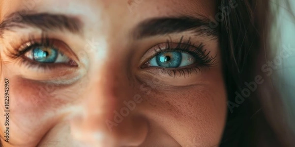 Obraz Close-up of a woman's smiling face with bright eyes.