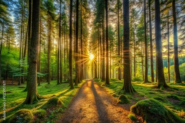 Fototapeta Evening in the Forest: High Dynamic Range Nature Scene with Vibrant Colors and Soft Light