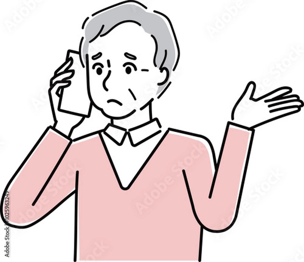 Fototapeta スマホで会話するシニア男性