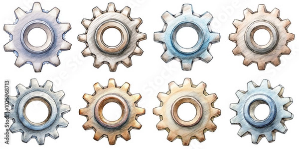 Obraz Hand Drawn illustration set of gear . isolate on a white background. PNG
