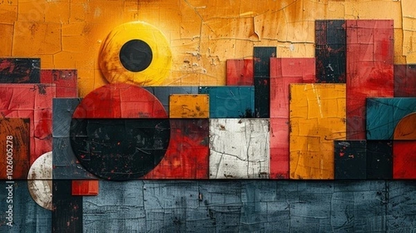 Fototapeta A collage art piece featuring abstract designs and textures