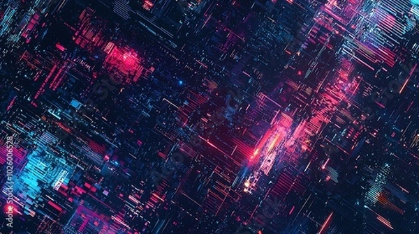 Fototapeta Abstract digital art with vibrant colors and geometric patterns.