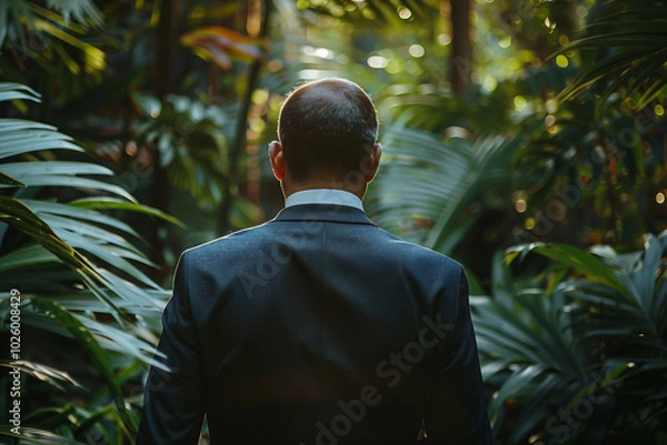 Obraz Successful business person man woman dressed luxury formal suit traveling corporate trip, Generative AI