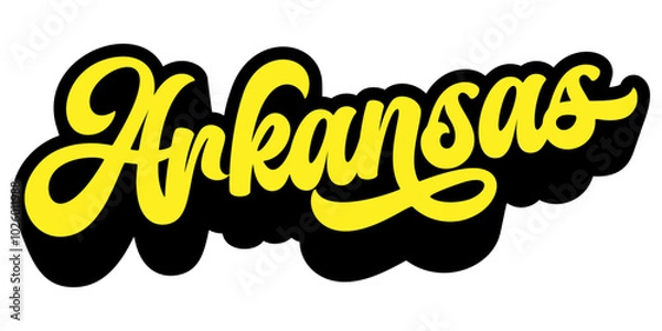 Fototapeta Arkansas state name written in retro groovy three-dimensional script lettering