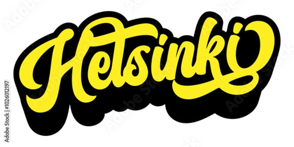 Fototapeta Helsinki city name written in retro groovy three-dimensional script lettering