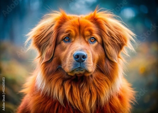 Fototapeta Stunning Portrait of a Red Tibetan Dog in Natural Setting, Showcasing Majestic Features and Vibrant Coat