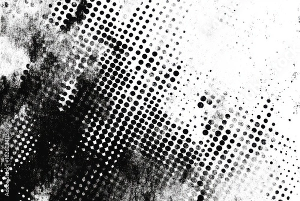 Obraz Vintage distressed mini dot pattern backdrop design. Textured monochrome ink raster layer with transparency. Retro comic aesthetic creating unique visual surface