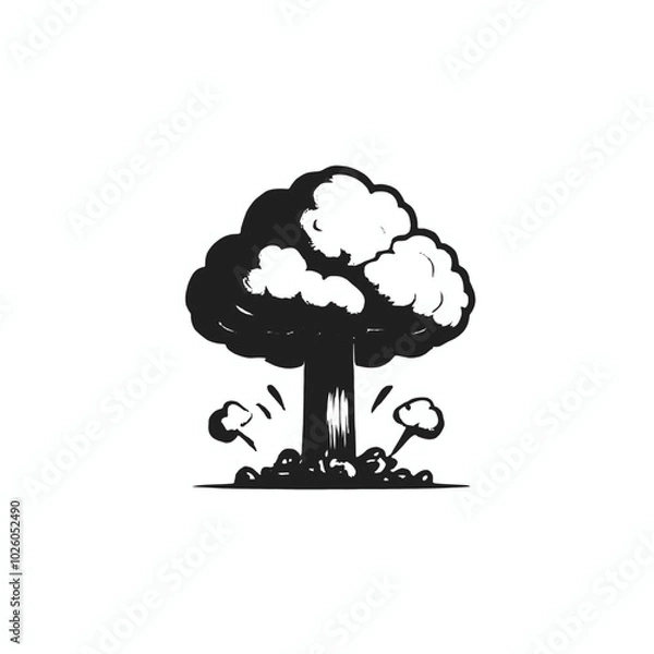 Fototapeta A black silhouette illustration of a mushroom cloud explosion
