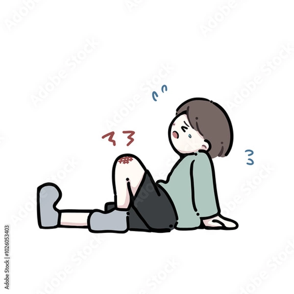 Fototapeta 膝を怪我して泣いている男の子