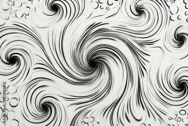 Fototapeta Intricate swirls of black ink on textured white paper, forming a hypnotic, circular pattern