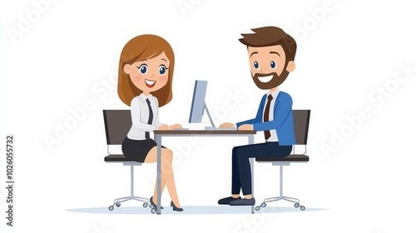 Obraz Coworkers Collaborating at Office Desk Illustration 