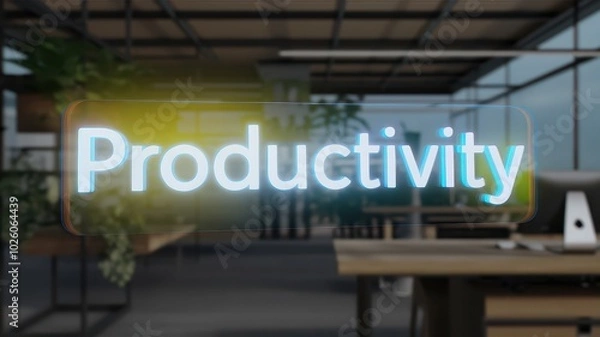 Obraz Illuminated productivity sign highlighting the concept of efficiency innovation and success in a contemporary office workspace setting