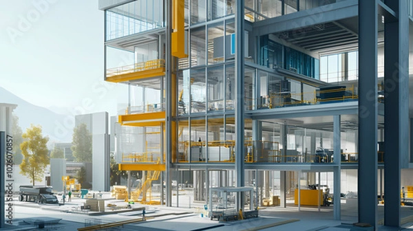Obraz Generative AI, BIM Visualization of Building Lifecycle from Design to Maintenance
