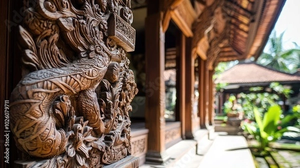 Fototapeta Intricate Wooden Carving in Traditional Architecture