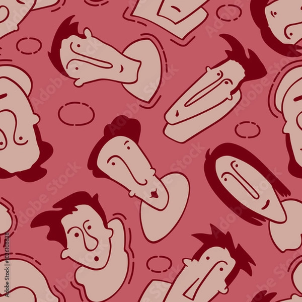 Fototapeta Seamless background with funny faces of anthropomorphic creatures. Humorous characters with different emotion