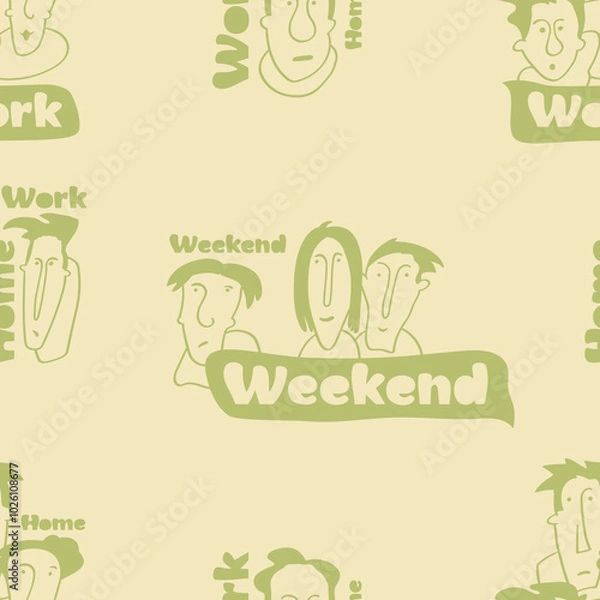 Fototapeta Seamless background with funny faces of anthropomorphic creatures. Humorous characters with different emotion