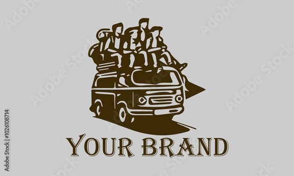 Fototapeta This vector illustration shows a group of friends walking on the beach, laughing out loud. The minimalist art style with smooth lines creates a relaxed and pleasant impression