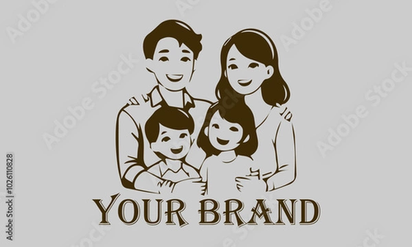 Fototapeta This vector illustration features an Asian family consisting of a father, mother, son, and daughter. create a comfortable and loving atmosphere. This illustration is suitable for representing the Asia