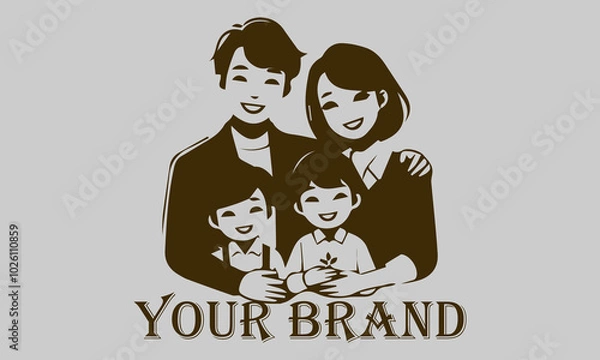 Fototapeta This vector illustration features an Asian family consisting of a father, mother, son, and daughter. create a comfortable and loving atmosphere. This illustration is suitable for representing the Asia