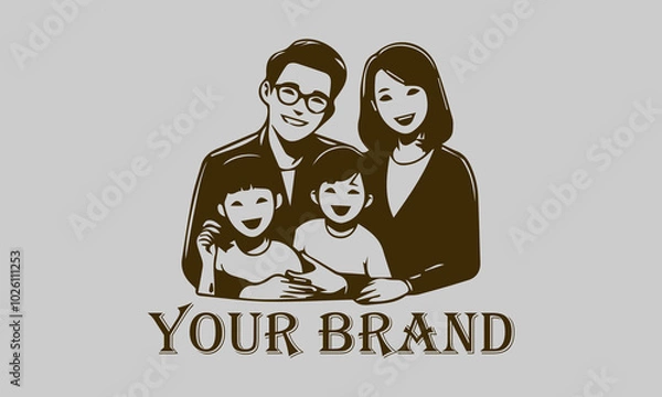 Fototapeta This vector illustration features an Asian family consisting of a father, mother, son, and daughter. create a comfortable and loving atmosphere. This illustration is suitable for representing the Asia