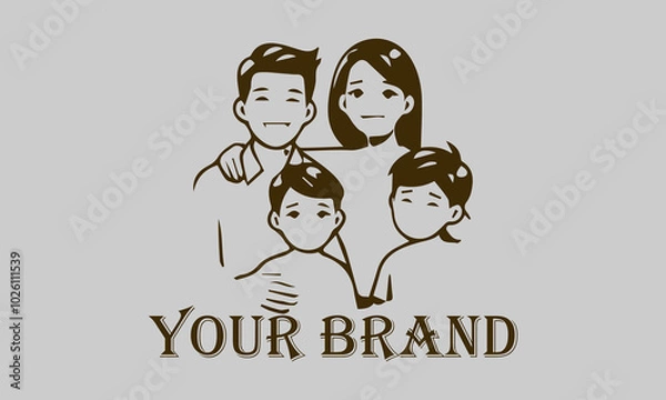 Fototapeta This vector illustration features an Asian family consisting of a father, mother, son, and daughter. create a comfortable and loving atmosphere. This illustration is suitable for representing the Asia