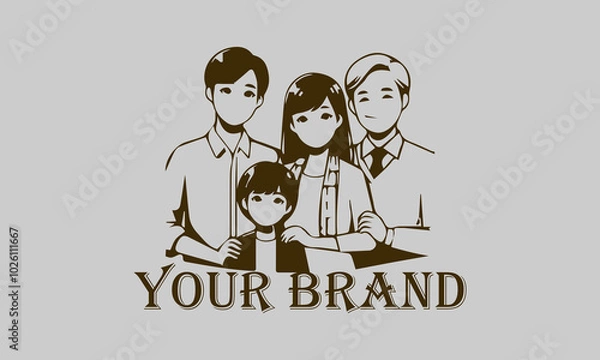 Fototapeta This vector illustration features an Asian family consisting of a father, mother, son, and daughter. create a comfortable and loving atmosphere. This illustration is suitable for representing the Asia