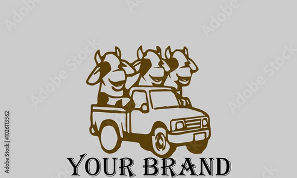 Fototapeta This vector illustration shows three cows sitting in the bed of a pickup truck with happy expressions. They seem to be enjoying the trip. This illustration is suitable for representing the concepts