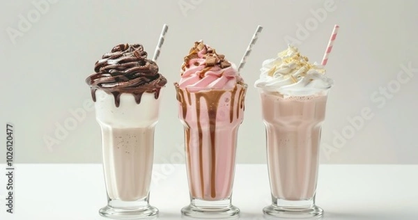 Fototapeta Milkshakes with a soft backdrop, Generative AI.