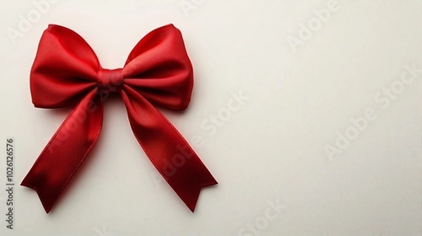 Fototapeta Elegant red bow tied neatly a pristine white minimalistic background Perfect for a Valentines Day gift presentation with a clean and classic look