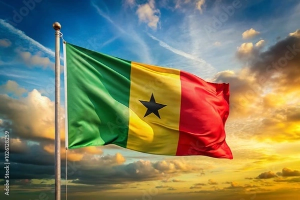 Fototapeta Panoramic View of the Flag of Guinea Bissau with Vibrant Colors and Symbolism for Cultural Representation