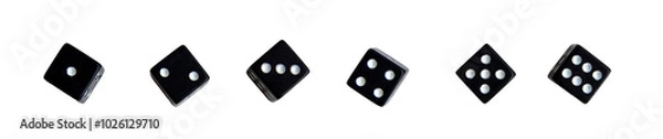 Fototapeta Dice isolated. Black and white dice. 6 dice with all numbers from 1 to 6. One to six dice.