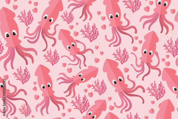 Fototapeta cuttlefish seamless pattern