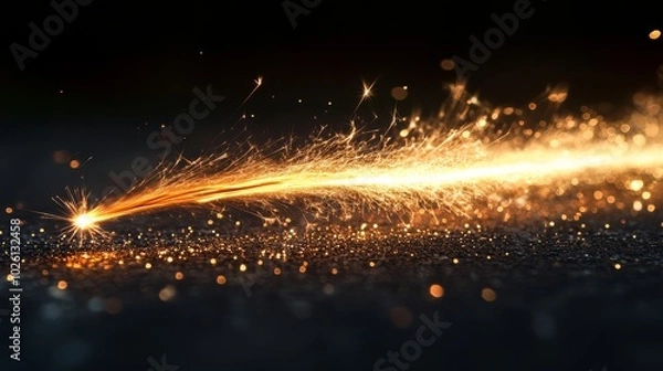 Fototapeta Minimalist Spark Igniting a Trail of Light on Black Canvas