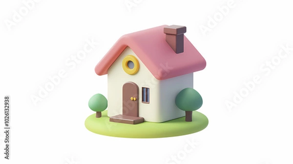 Fototapeta  A minimalistic 3D vector for applications and web pages.Plastic render of house on isolated white background. 3d cartoon illustration symbol of security and protection.