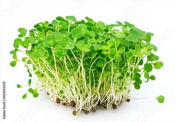 Fototapeta Fresh Microgreens:  Vibrant green microgreens sprout with delicate white roots, a close-up image bursting with life and potential.  