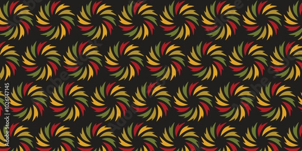 Fototapeta Cool and smooth pattern with colorful pinwheel motif on black background