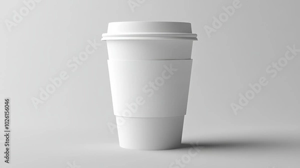 Obraz Elegant white coffee cup mockup with a blank sleeve, set against a simple plain background for clear and professional product presentations