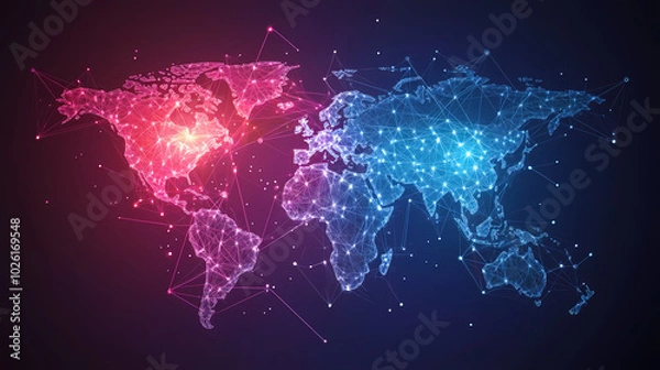 Fototapeta Abstract technology internet world map global vector image