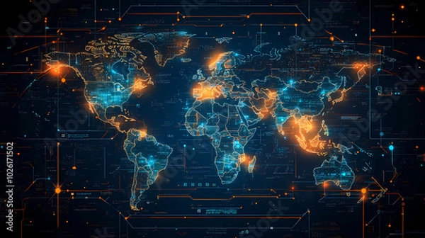 Fototapeta Abstract technology internet world map global vector image