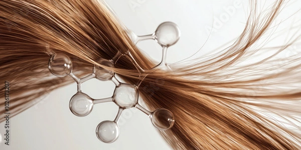 Fototapeta Strand of blond hair intertwined with a molecule model