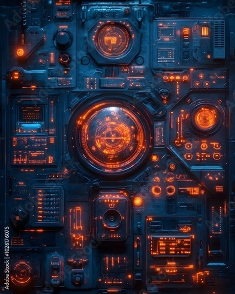 Fototapeta Futuristic smart home control panel of home appliances, sleek and modern digital interfaces perfect to  create product designs or as part of smart home technology advertisements to attract consumers.