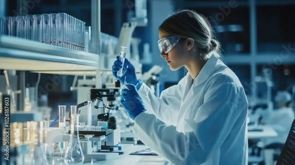 Fototapeta A cutting-edge biotechnology lab developing new vaccines using gene-editing technology.