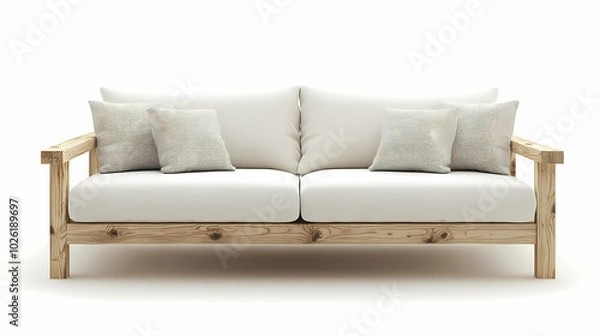 Fototapeta An isolated leather sofa with cushions on a white background, suitable for comfortable seating in a modern home